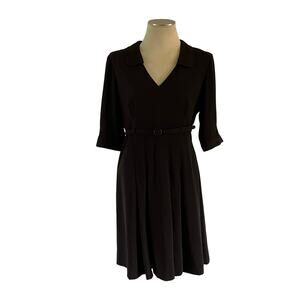 Tahari Brown Belted Shirt Dress Sz 12 Office Work Event Career